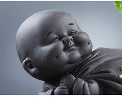 1pc Purple Clay Tea Pet Buddha Statue Monk Figurine Flower Pot Decoration Tea