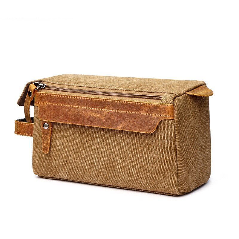 Toiletry Bag Shaving Kit Bag Leather Travel Shaving Bag Canvas Purse 24x12x15 Cm