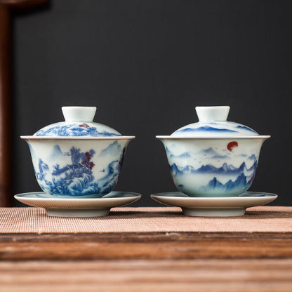 handmade gaiwan under glaze porcelain covered bowl SanCai tureen 150ml coaster