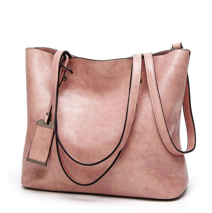 Leather Bucket Bag Double Strap Handbag Shoulder Bags Women Shopping