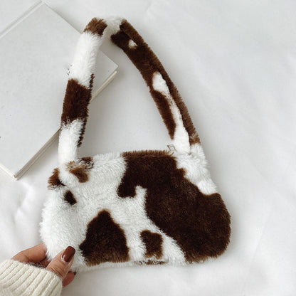 Bag Plush Animal Print Shopper Purse Handbag Shoulder Underarm Bag 250*140*30mm
