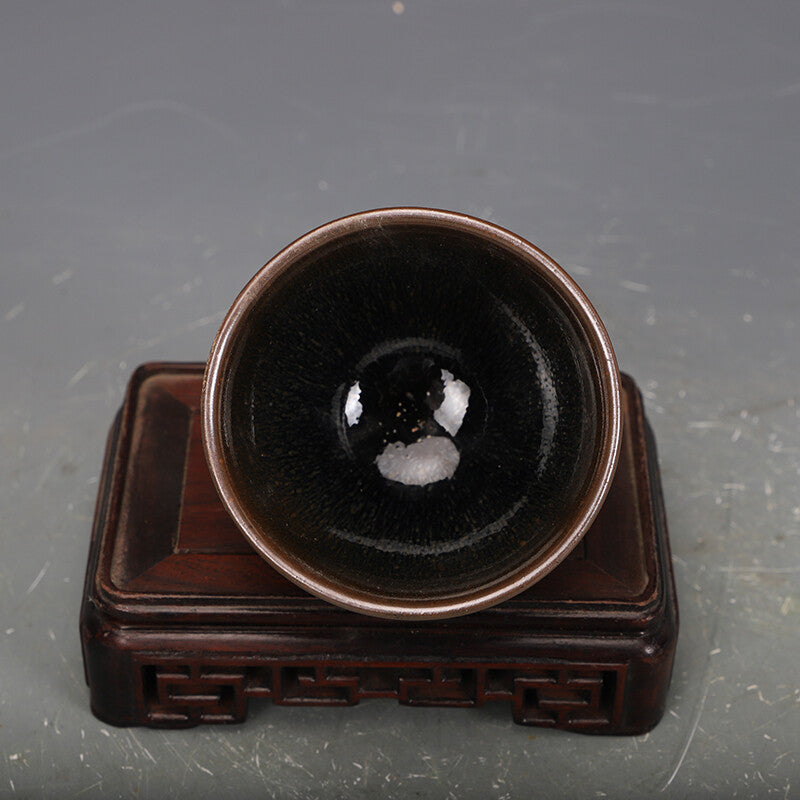 3.1" Collection Chinese Song Porcelain Built Kiln Rabbit Hair Glaze Tea Cup