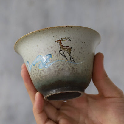 Ceramic Gaiwan Teacup Deer Chinese Tea Sets Drinkware 150ml
