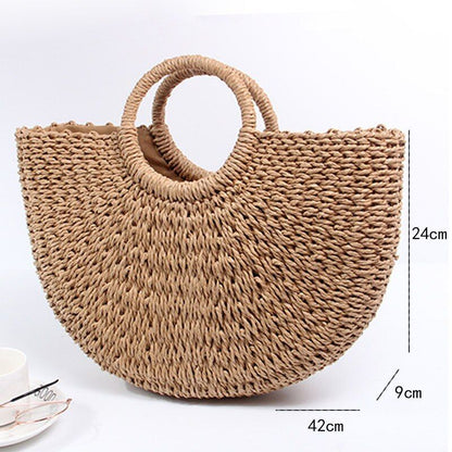 Straw Bags Round Woven Handmade Summer Beach Circle Crossbody Shoulder Bag 1 PC