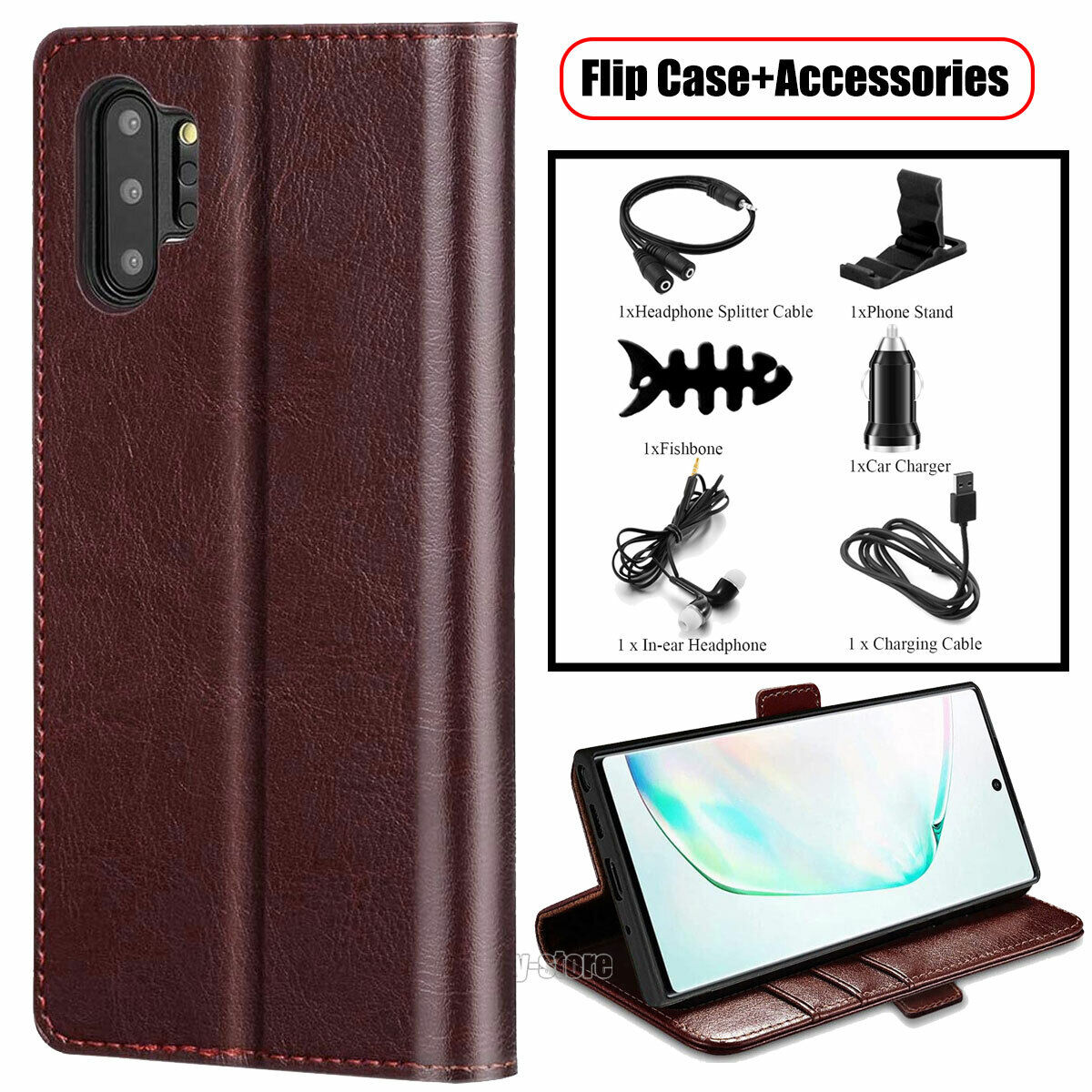 For Samsung Galaxy Note 10+ Case Leather Tpu Wallet Flip Stand Cover Accessories