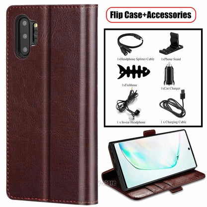 For Samsung Galaxy Note 10+ Case Leather Tpu Wallet Flip Stand Cover Accessories