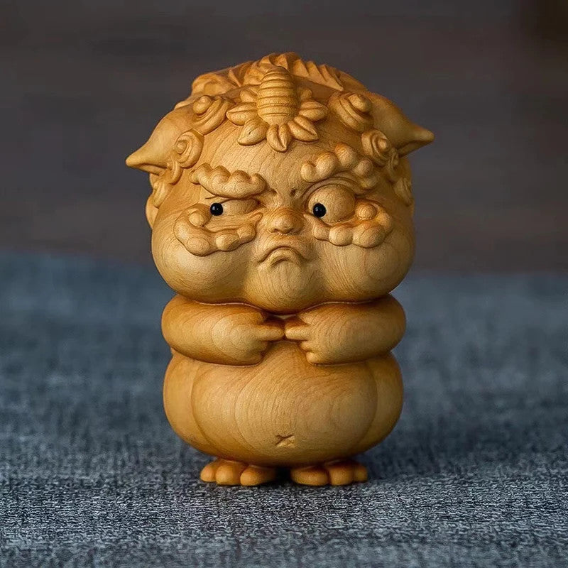 6.5cm Cliff Cypress Wood Hand Carved PI Xiu Mascot Small Statue Tea Pet Ornament