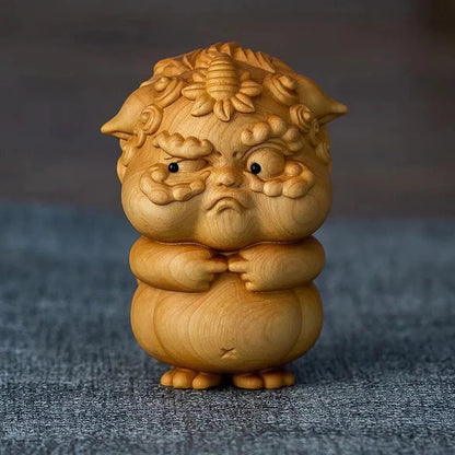 6.5cm Cliff Cypress Wood Hand Carved PI Xiu Mascot Small Statue Tea Pet Ornament