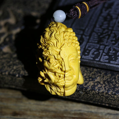 Buddha Deity Head Carved Solid Wood Man Carved Statue Yellow Origin Wooden