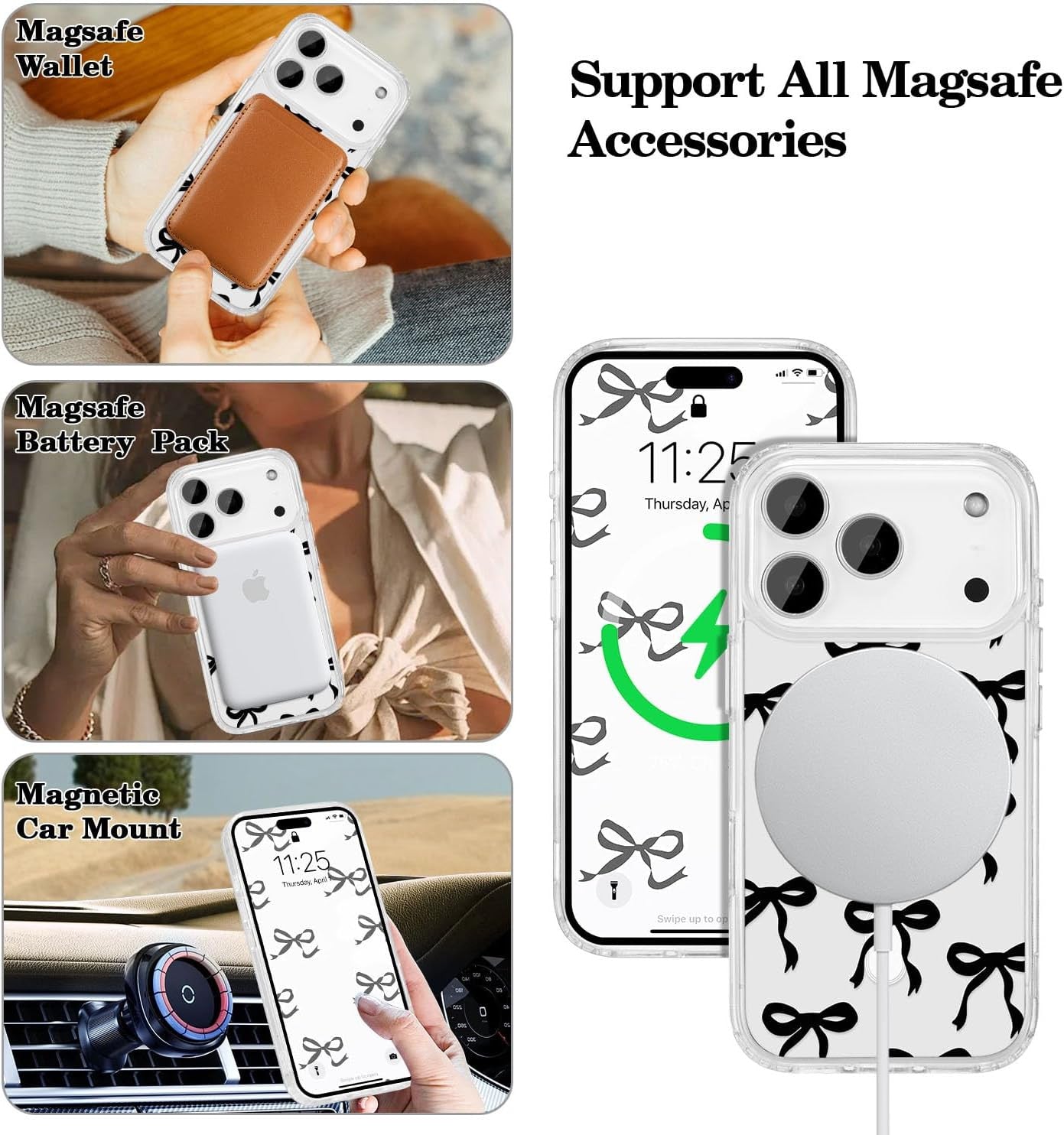 Magnetic for Iphone 17 Pro Max Case, Bow Case Compatible with Magsafe, Wireless