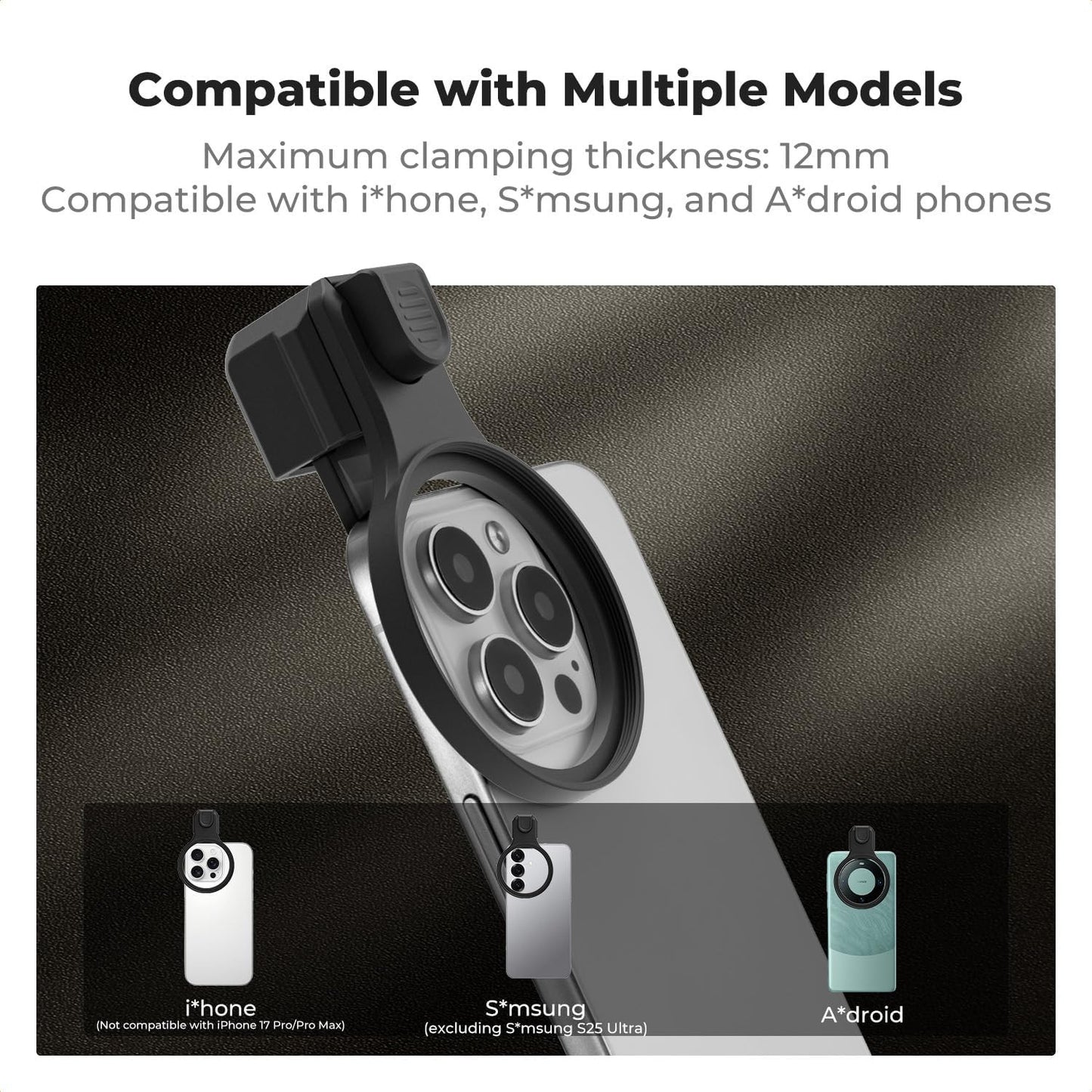 58Mm Press-On Phone Lens Filter Adapter, Compatible with Iphone 17/16/15/14/13/1