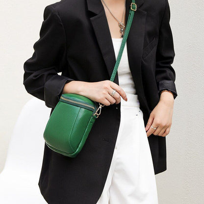 Genuine Leather Mini Bucket Bag Handbags Casual Shoulder Bags Black 14*19*2 CM