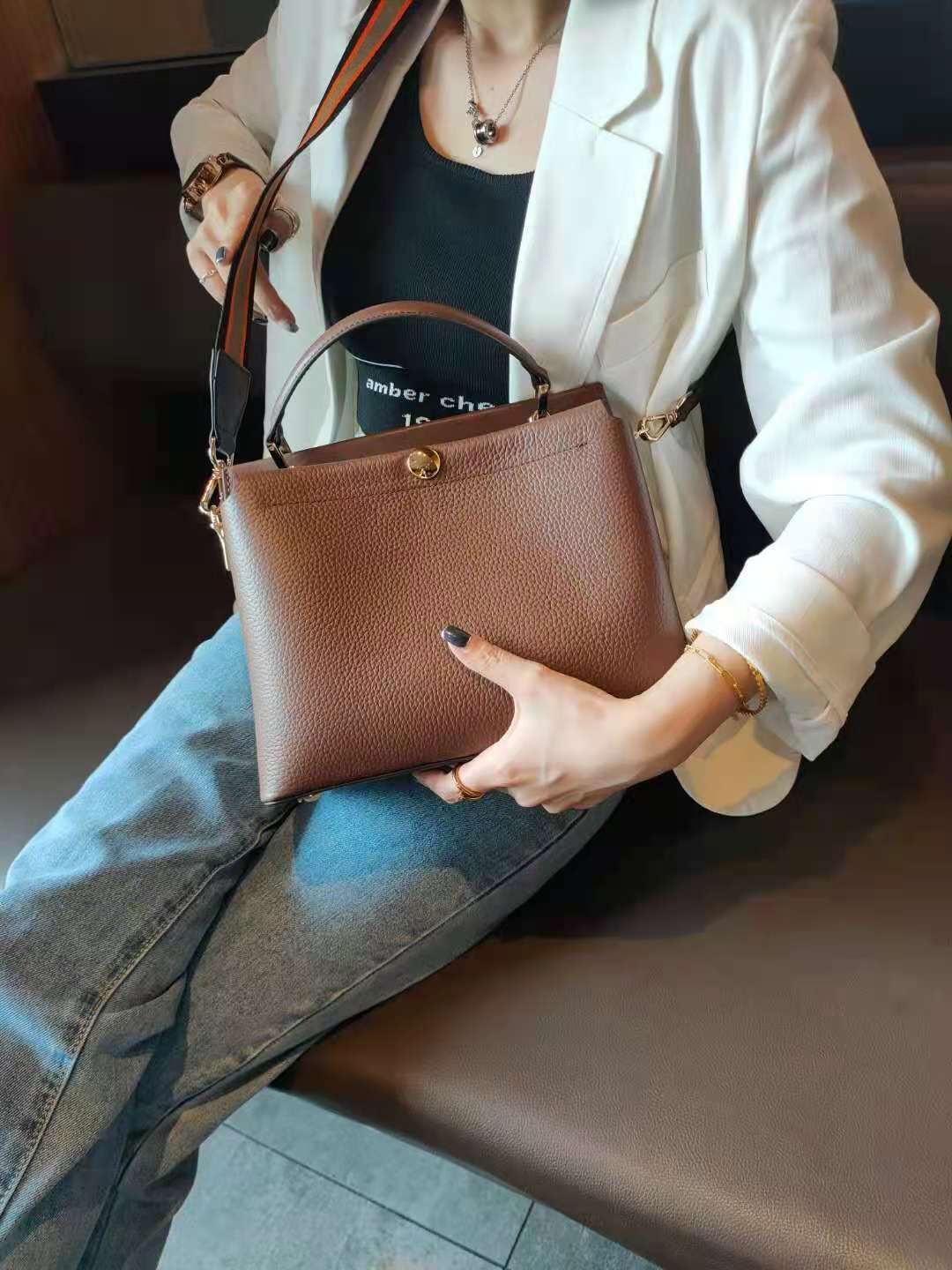 Genuine Leather Handbag Tote Crossbody Bag Satchel Purse 27x11.5x21.5 Cm Cotton