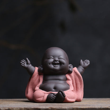 Chinese Buddha Happy Monk Yixing Zisha Tea Pet Ornament Handmade Desk Decoration