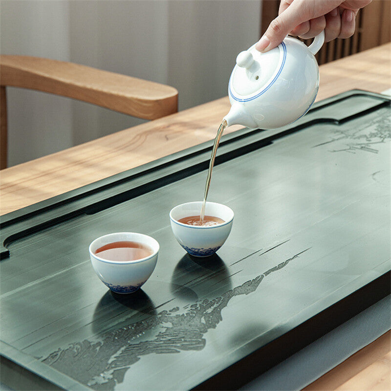 Natural Stone Tea Tray Heavy Black Stone Tea Table Stone Carving Art For Tea Set