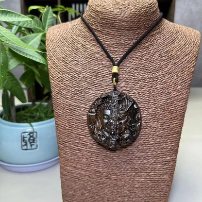 Natural Wood Carving Buddha Demon Pendant Men Woman Lucky Gift Sweater Necklace
