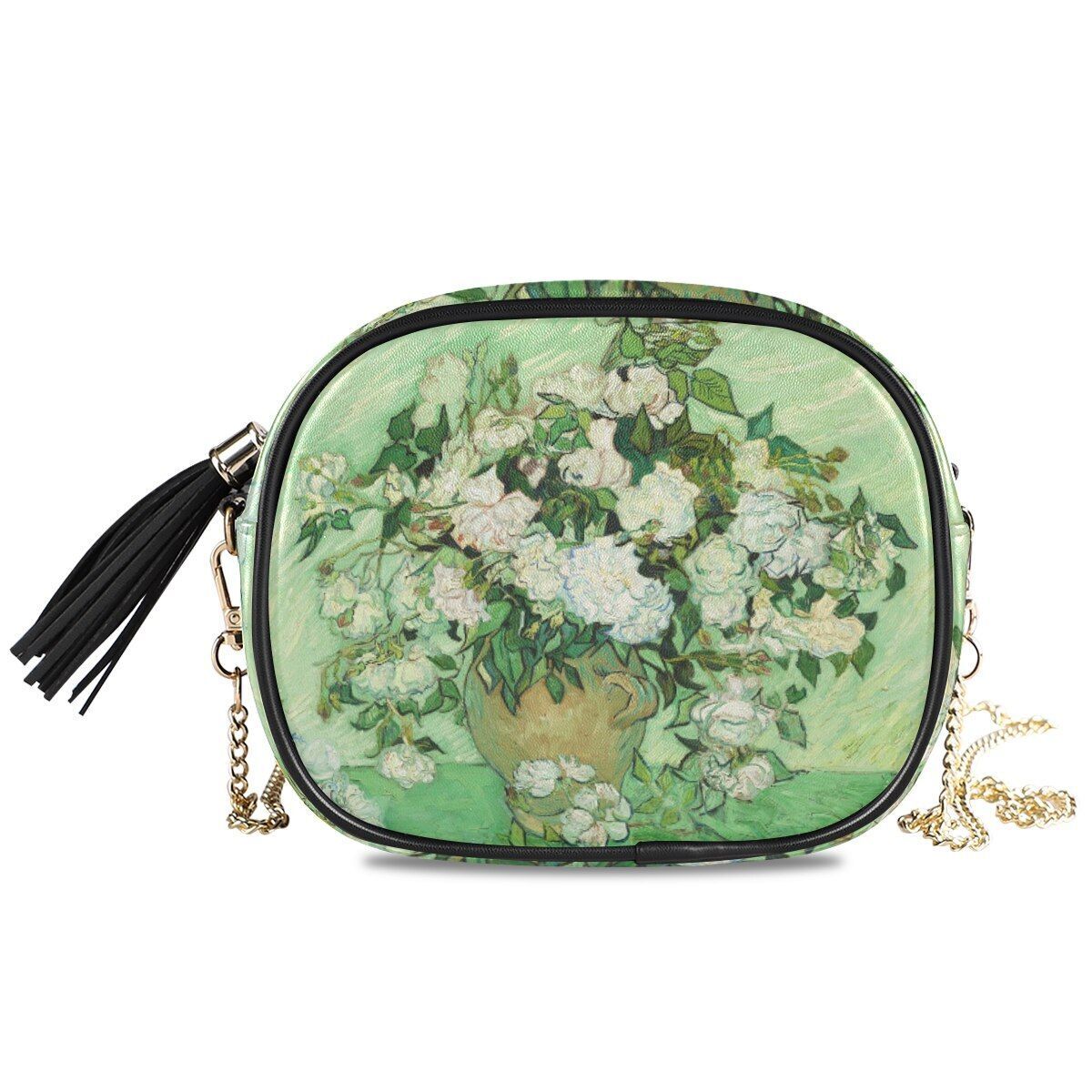 Small Shoulder Bag Retro Synthetic Leather Oil Painting Handbag Purse Crossbody