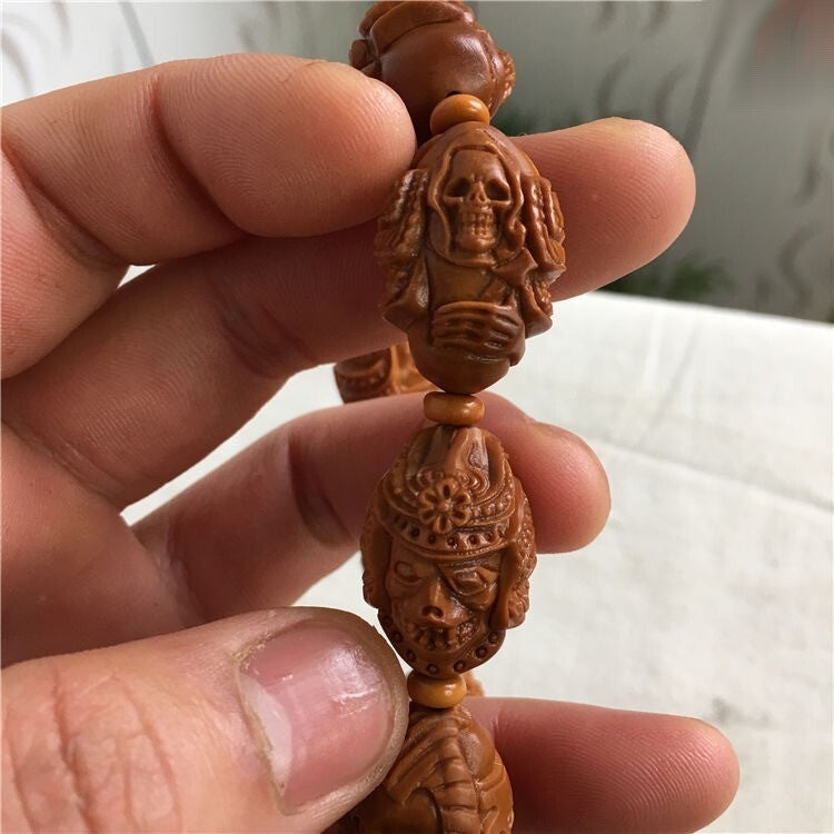 Nut Carved Bracelet Devil Soldier Head Statue Bead Chain Collection