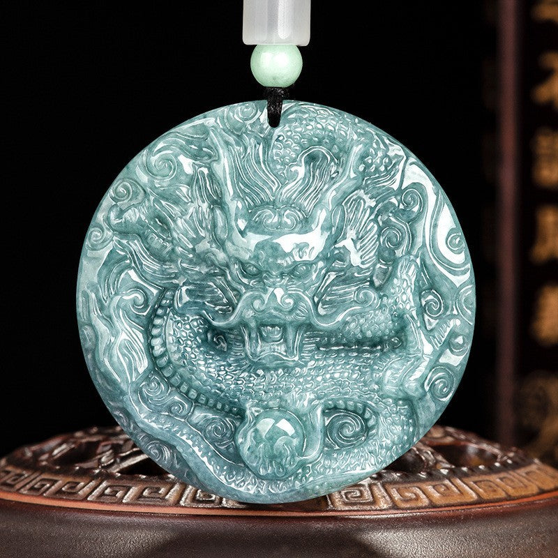 Certificate China Natural Grade A Jade Jadeite Zodiac Dragon Men Lucky Pendant
