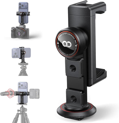 Aluminum Phone Tripod Mount with 3 Cold Shoes & Arca Port & 1/4" Thread, 360° Ca