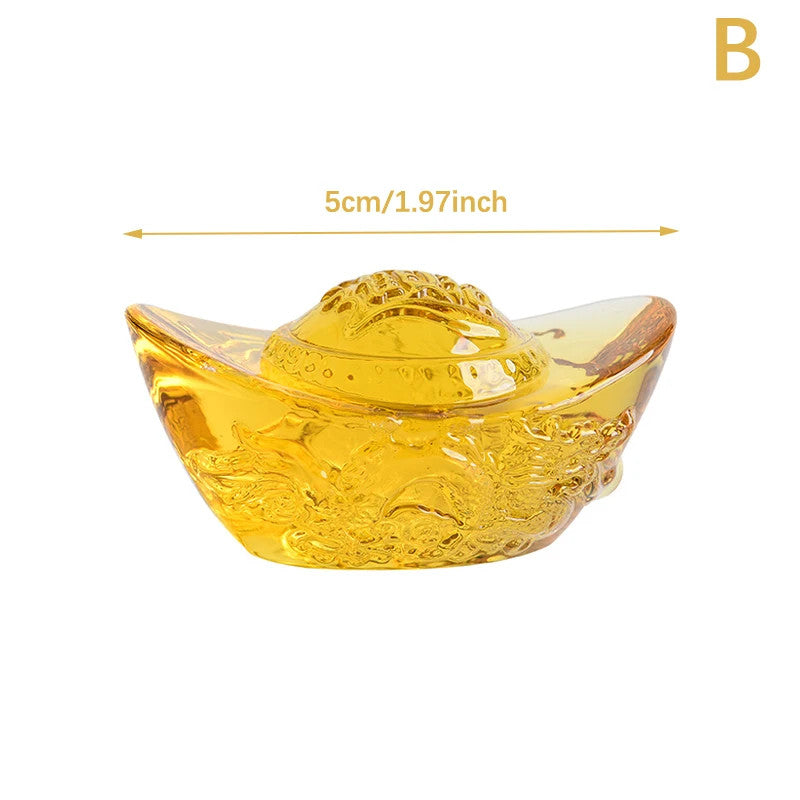 Chinese Style Citrine Ingot Gold Crystal Glass Colored Glaze Wealth Money Craft