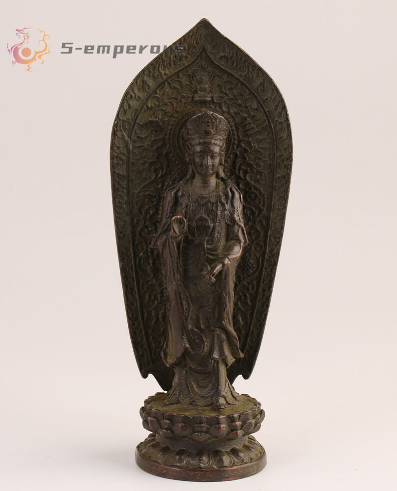 Blessing Rare Chinese copper kwan-yin Figure statue collect bronze table decor