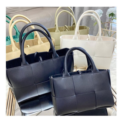 Small Woven Real Leather Tote Handbag Basket Fashion Purse Shoulder Bag w/ Strap
