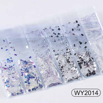 6 grids/bag Nail Art Sequins Colorful Nail Polish Flakes Foils For ManicurSE