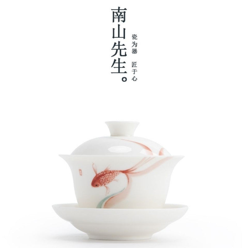 Cover Bowl White Porcelain Hand Grasping Bowl Single Household Simple Tea Bowl