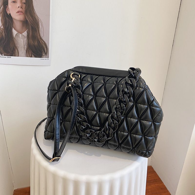 Summer Crossbody Bag Thick Chain Quilted Shoulder Bag Plaid Cloud Totes Clutch
