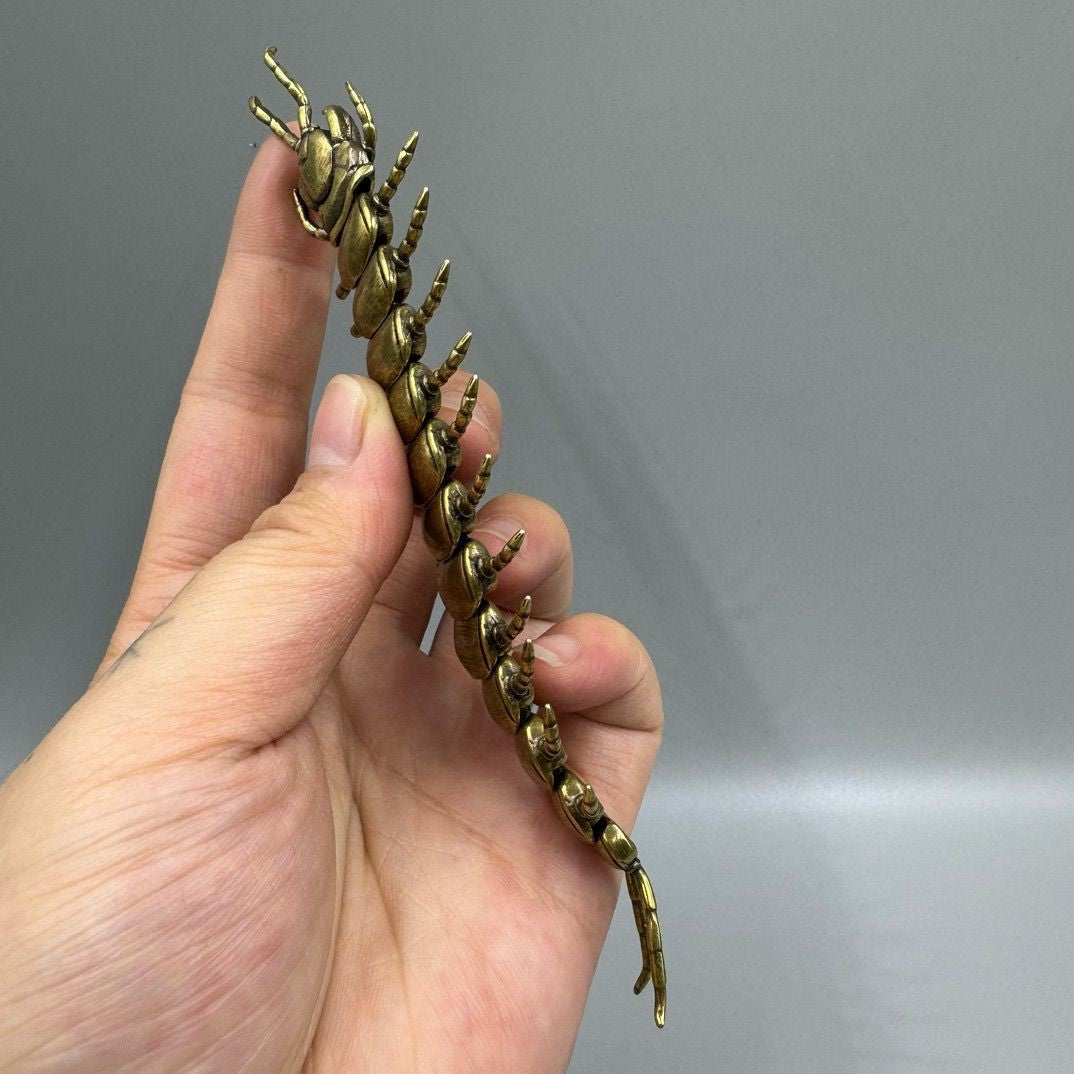 Solid Brass Articulated Centipede Figurine Tea Pet Paperweight 13.5cm