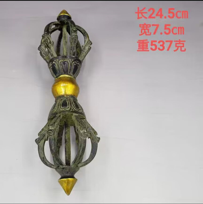 10" Tibet Buddhism Bronze Gilt Tibetan Buddhist Dorje Vajra Phurpa Dagger Statue