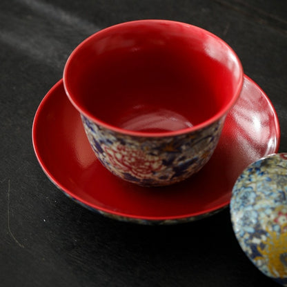 Chinese Gaiwan Color Enamel Craft Ceramic Tureen Covered Bowl Saucer Lid Tea Cup