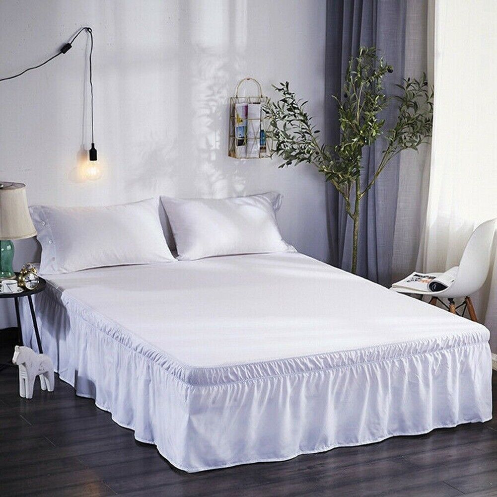 16'' Solid Elastic Bed Skirt Dust Ruffle Pleat Wrap Around Bedding Spread Cover