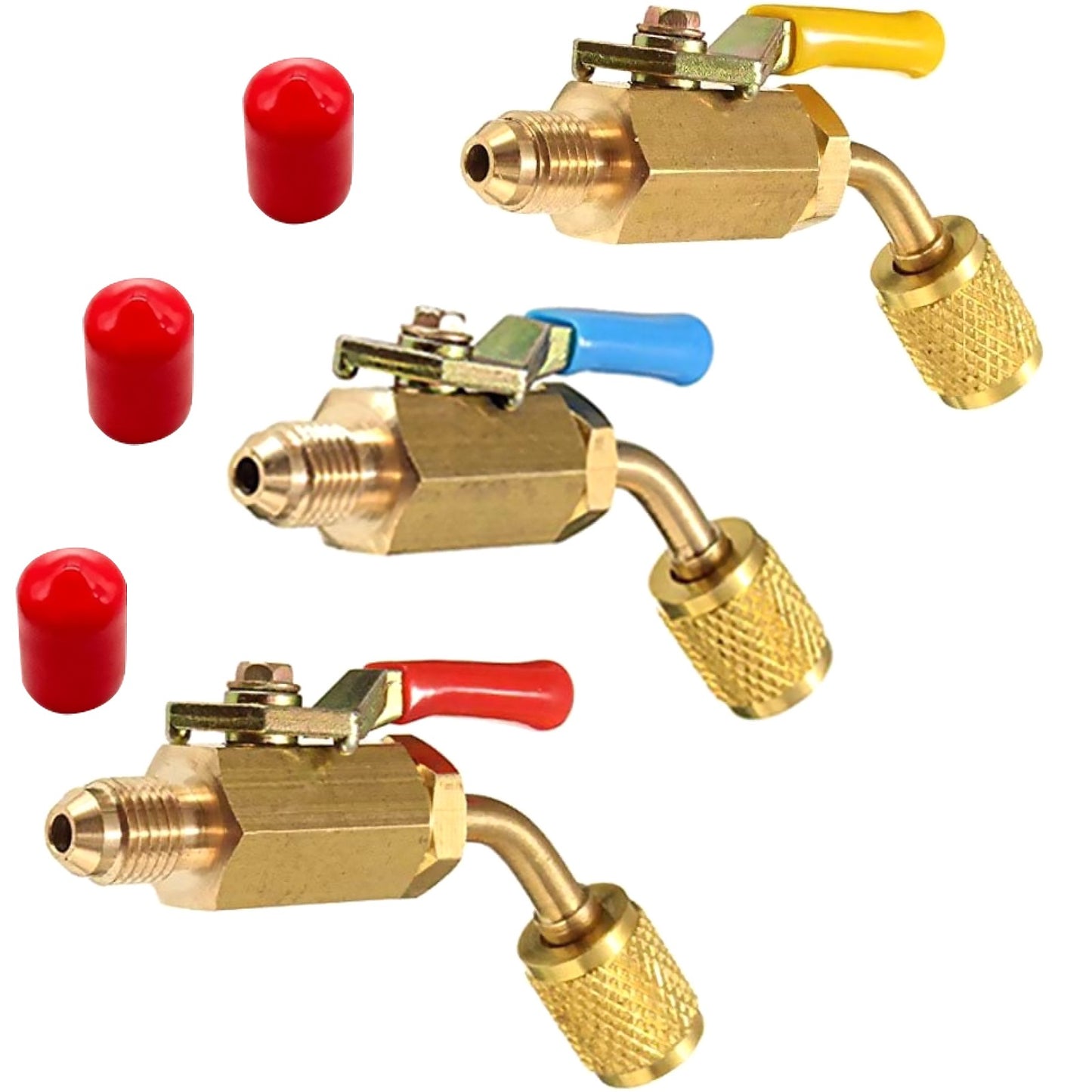 3PCS/Set Brass Air Conditioning Shut Valve Adapter 1/4" SAE Male And Female