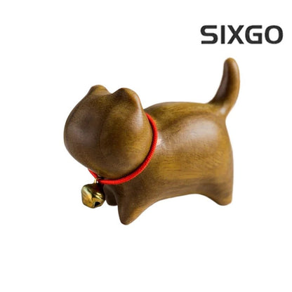 Small Size Natural Wood Cat Hand Carved Wooden Decoration Crafts Accessorie