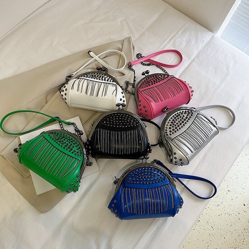 Rivet Crossbody Luxury Bag Small Handbags Clips Purse Tassel Clutch Shoulder Bag