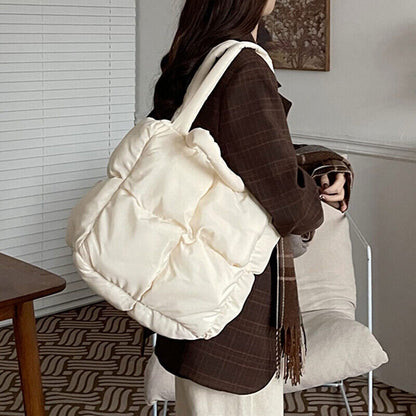 Puffer Tote Bag for Women Quilted Puffy Handbag Winter Down Shoulder Bnn