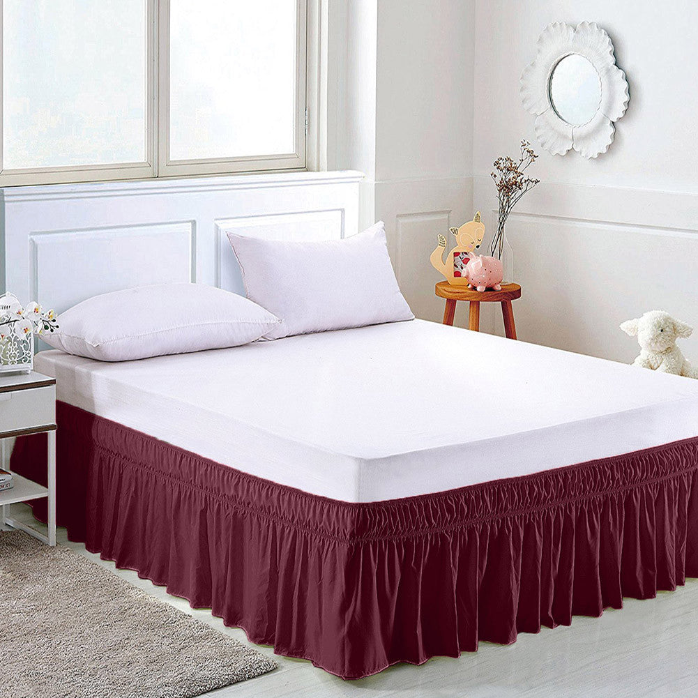 Wrap Around Bed Skirts Drop Solid Color Elastic Bed Skirt Queen King Full Dust