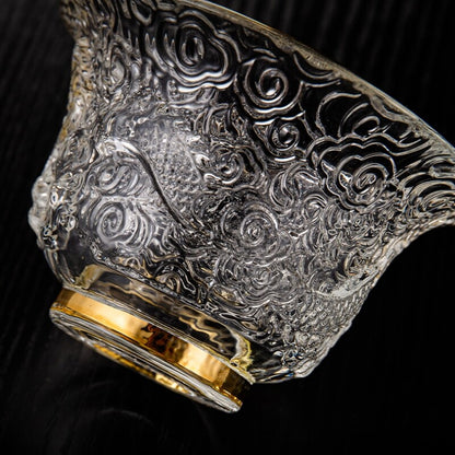 boutique gaiwan glass handmade dragon carved Chinese Sancai bowl lid saucer new