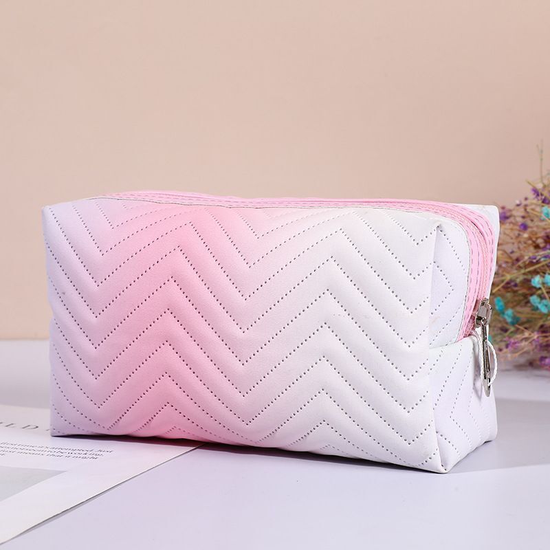 Gradient Color Makeup Bag Zipper Synthetic Leather Cosmetic Pouch Travel Purse