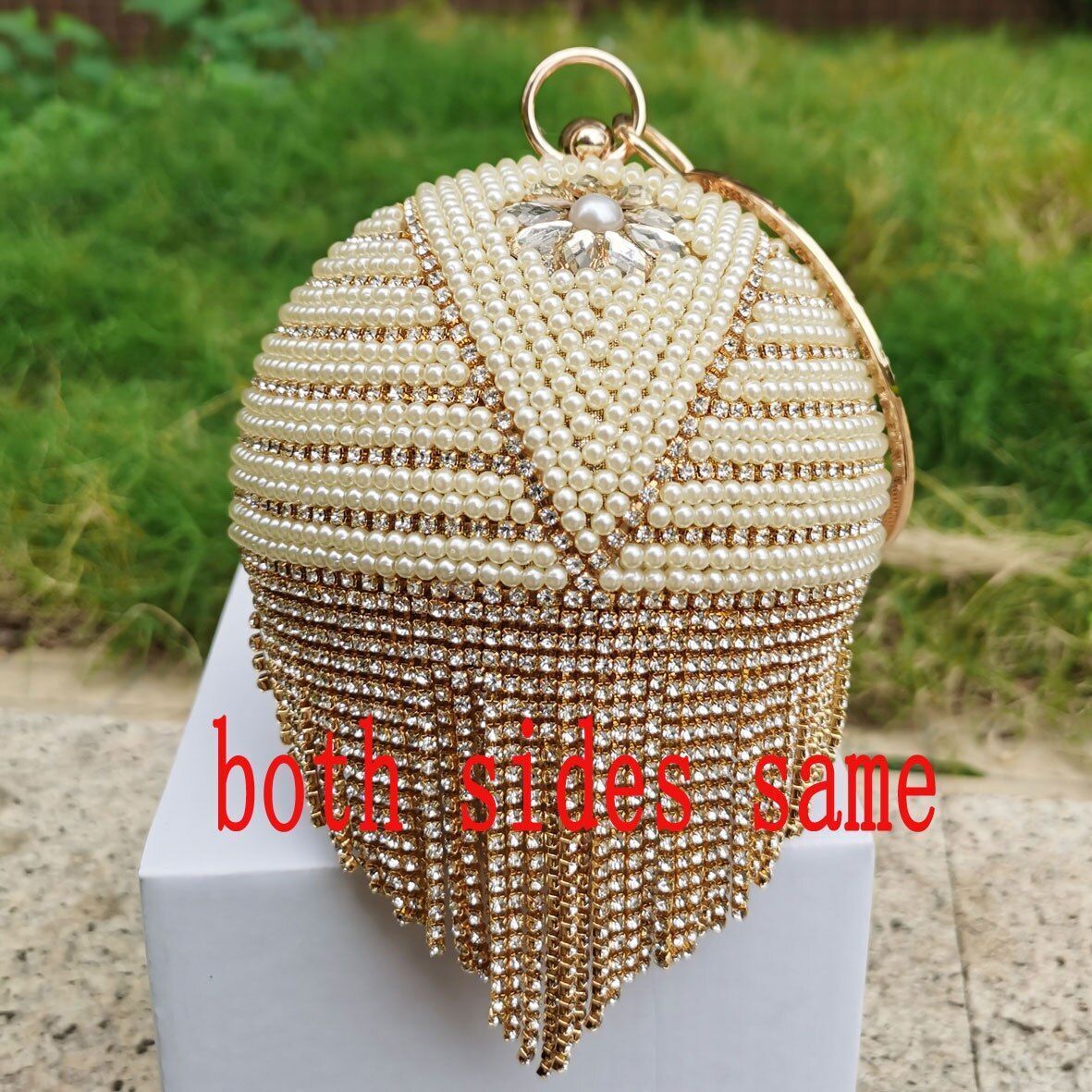 Golden Silver Beaded Ball Evening Shoulder Bag Wedding Party Handbag Crystal Bag