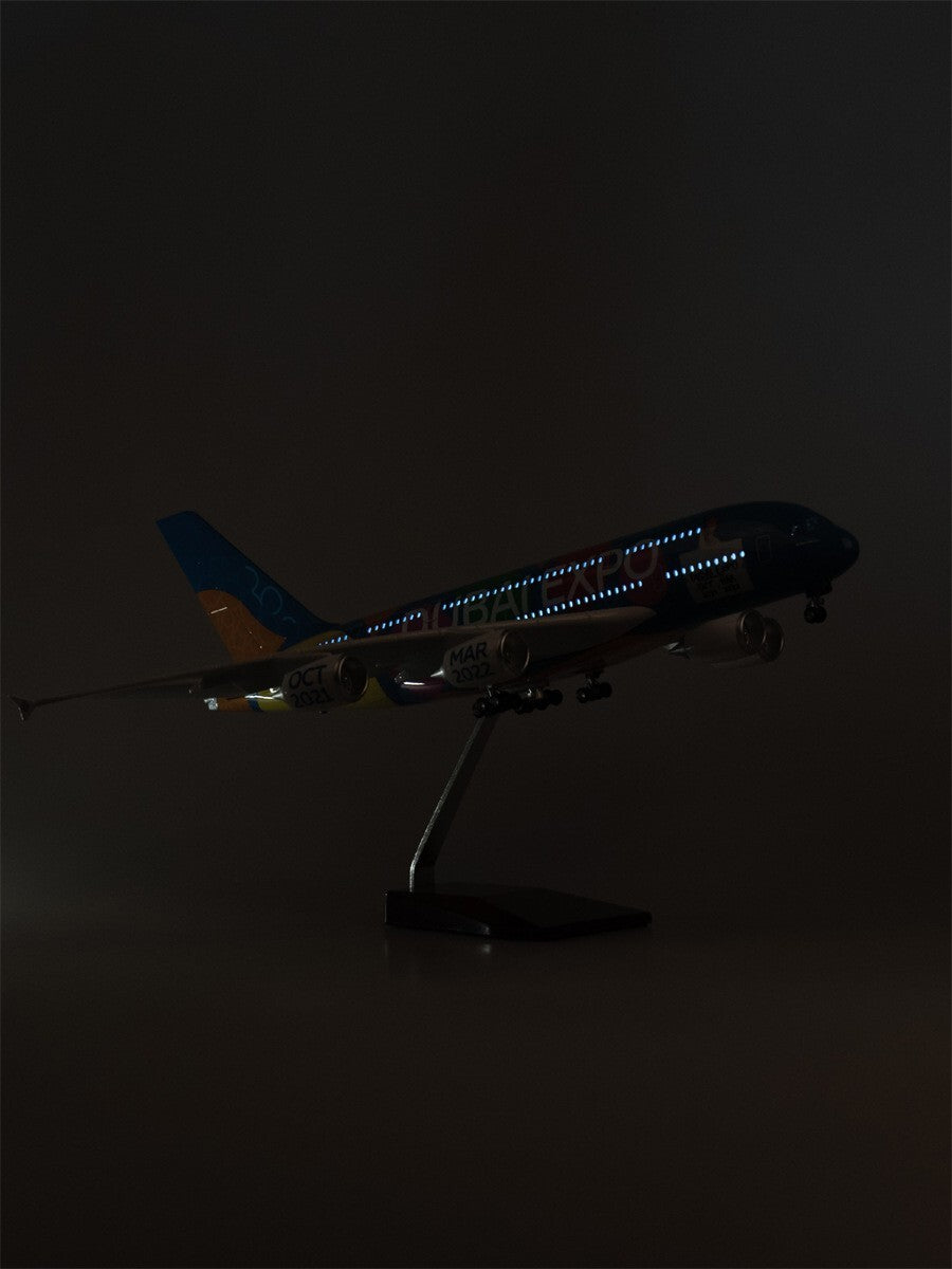 1:160 Dubai Model Airlines Airbus A380 Resin Airplane Display Model 47CM w/ Lamp