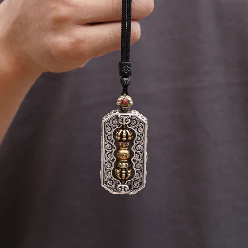 Vintage Vajra Pendant Tibetan Amulet Six Word Mantra Square Charm Buddhist