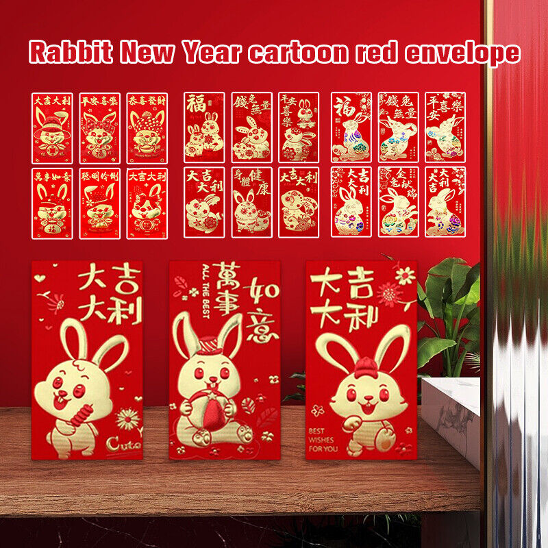 6pcs 2023 Chinese Year of Rabbit Red Envelope Spring Festival Money Packing Bags