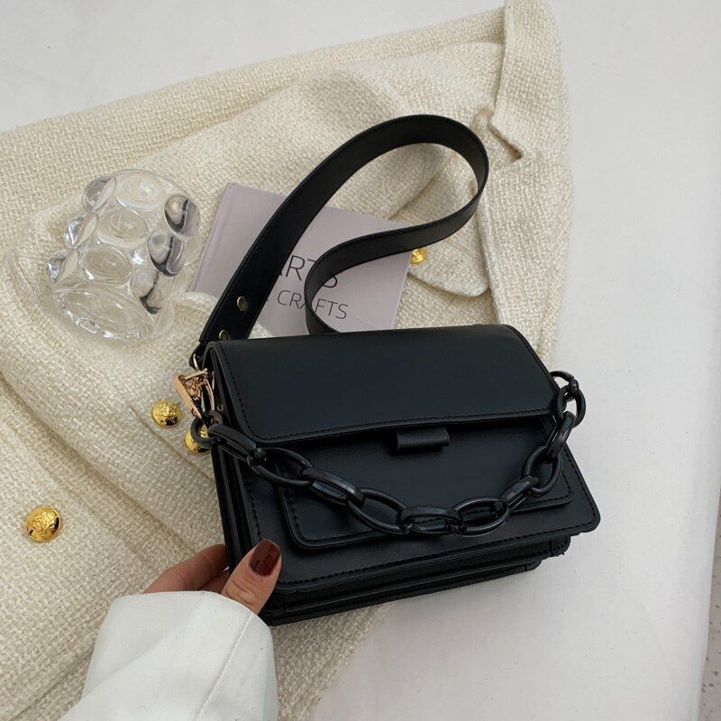 Synthetic Leather Flap Crossbody Handbag Small Shoulder Purse 19*7.5*14.5CM Blue