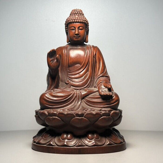 Vintage Wooden Carving Shakyamuni Buddha Statue Home Decor Boxwood Sculpture Art