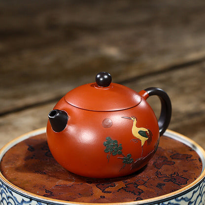 Handmade Tea Pot on Sales Real Yixing Zisha Zhu Clay Marked Pot Crane Relief Pot