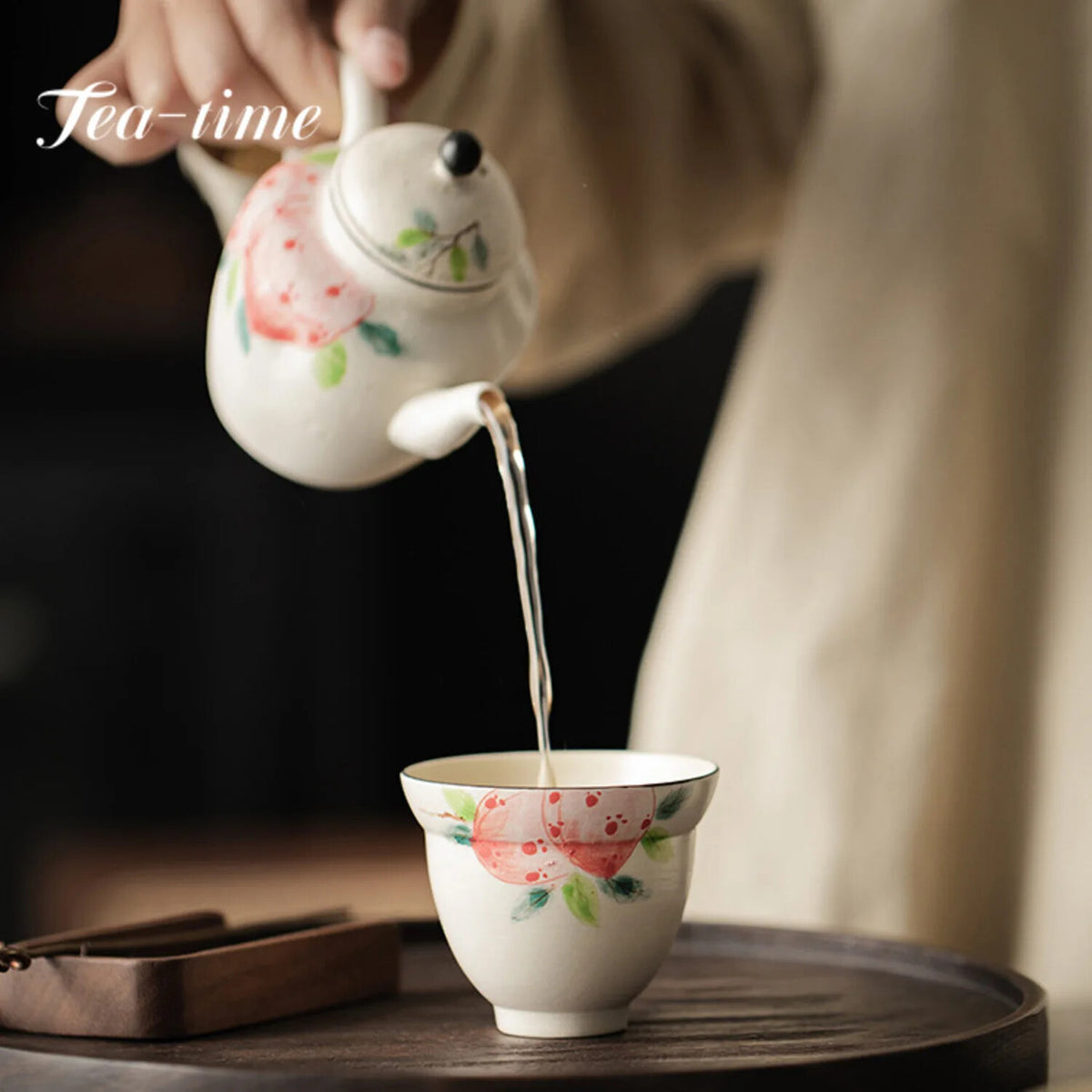 150ml on-glazed Ceramic Teacups Pure Hand Painted Pink Peach Stoneware Tea Cup