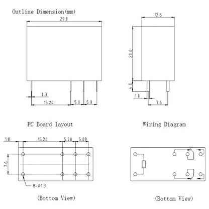12V 5A Single Contact Relay DIP, 270Ω Coil Resistance, Clear, HLS-14F3L-DC12V-C